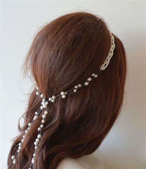 Pearl Wedding Headpiece Halo Bridal Hair Piece Pearl Hair Chain For