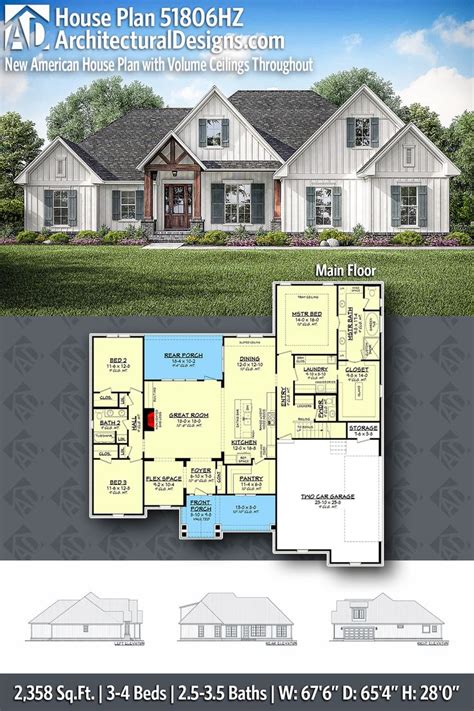 Plan Hz New American House Plan With Volume Ceilings Throughout