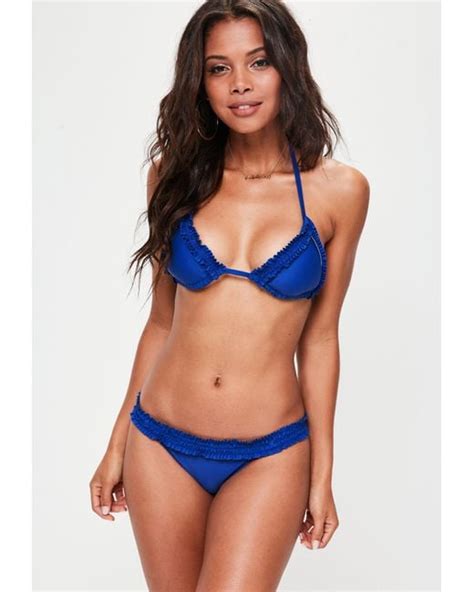 Missguided Blue Ruffle Triangle Bikini Set In Blue Save 8 Lyst