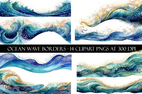 Sparkly Ocean Wave Border Clipart Graphic By Digital Paper Packs