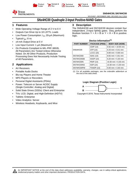 PDF SNx4HC00 Quadruple 2 Input Positive NAND Gates DOKUMEN TIPS