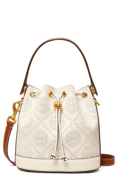 Tory Burch T Monogram Perforated Bucket Crossbody In New Ivory Modesens