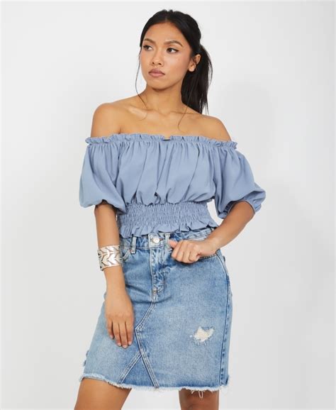 Tops Off Shoulder Ruched Crop Top Krisp