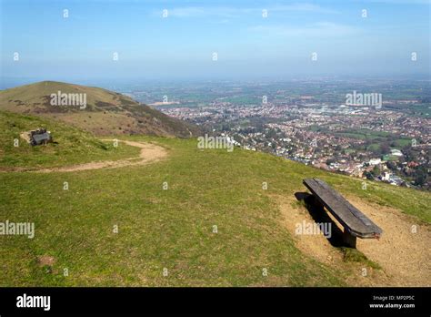 The panoramic view from Worcestershire Beacon, the highest point on the Malvern Hills, over the ...