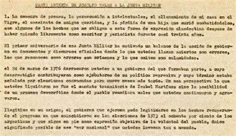 Carta abierta a la Junta Militar por Rodolfo Walsh Federación