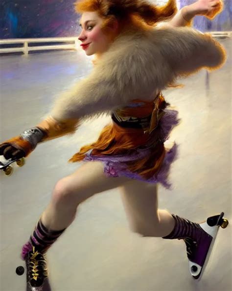 White Female Anthro Wolf Skating At A Roller Derby Stable