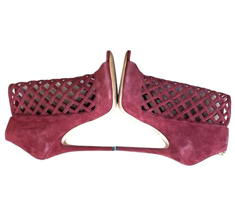 Jimmy Choo Burgundy Suede Drift Cutout Peep Toe Booties Size 39 Ebay