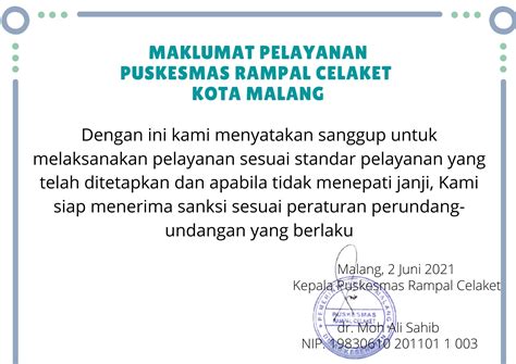 Maklumat Pelayanan Puskesmas Rampal Celaket