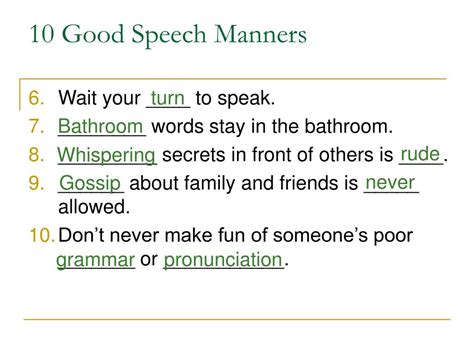 Ppt Speech Manners Powerpoint Presentation Free Download Id1445782