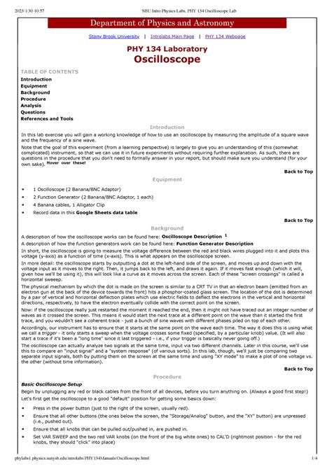 Sbu Intro Physics Labs Phy Oscilloscope Lab Stony Brook