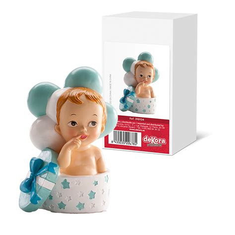 FIGURA TARTA BAUTIZO BEBÉ REGALO Y GLOBOS AZUL 10 5 CM Dekora