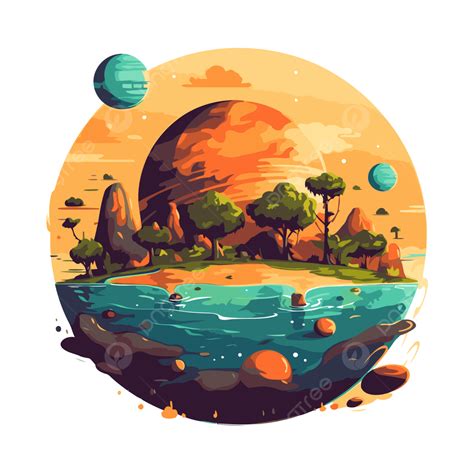 Free Planet Vector, Sticker Clipart Planet With An Island And Trees ...