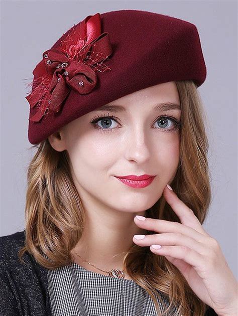 Stylish Bowknot Wool Beret Wool Berets Hats For Women Beret