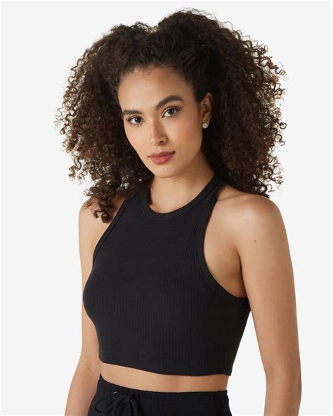 Riachuelo Top Cropped Feminino Decote Nadador Malha Canelada Preto