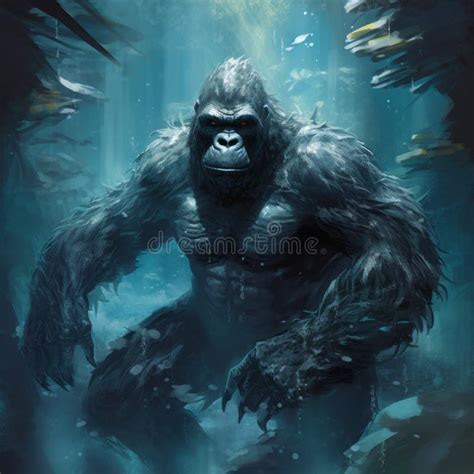 Giant Gorilla In Seapunk Forest Concept Art With Low Resolution And