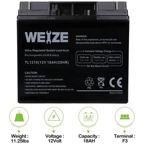 Agm Battery Weize 12v 18ah Sla Deep Cycle With Nb Terminal