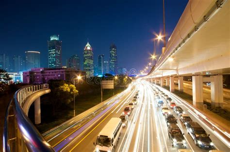 Shanghai downtown night stock photo. Image of move, drive - 12798406