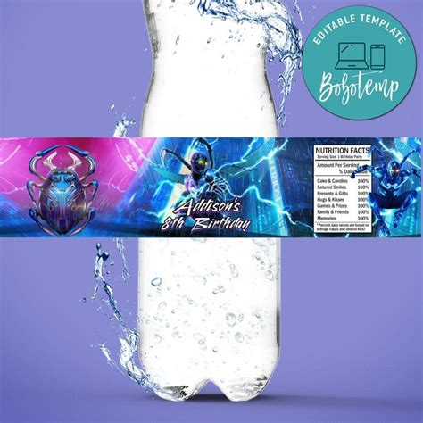 Blue Beetle Birthday Water Bottle Label Template Createpartylabels