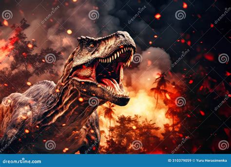 A Terrible Dinosaur Tyrannosaurus T Rex With An Open Huge Mouth And