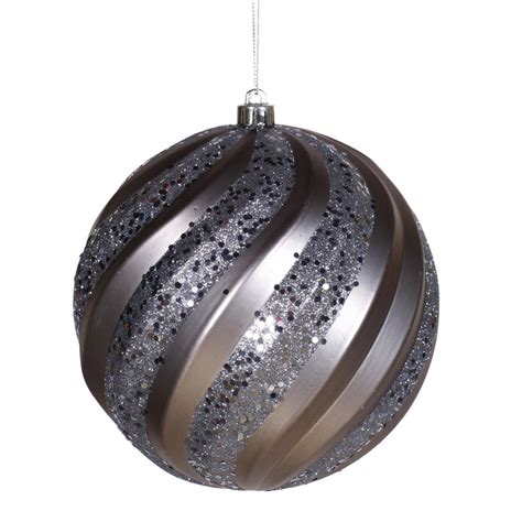 Vickerman 6 Inch Matte Glitter Swirl Christmas Ball Ornament Pewter