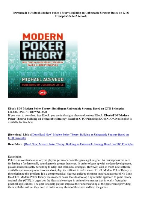 [Download PDF] Modern Poker Theory: Building an Unbeatable Strategy Based on GTO Principles ...