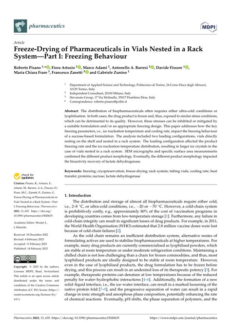 PDF Freeze Drying Of Pharmaceuticals In Vials Nested In A Rack System