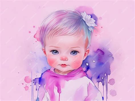 Premium Photo Watercolor Illustration Cute Baby Girl And Generated By Ai