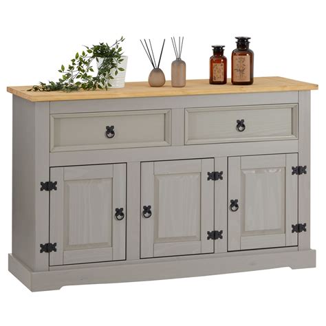 Buffet En Pin Tequila Tiroirs Et Portes En Pin Massif Lasur Gris