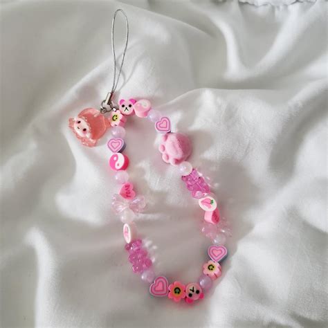 Kawaii Hot Pink And Peachy Phone Charm With Twin Depop