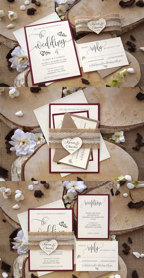 Rustic Fall Wedding Invitations, Burgundy Fall Wedding Invitations | Country wedding invitations ...