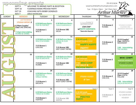 Studio Calendar - Arthur Murray Weymouth