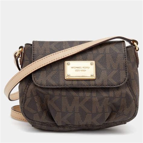 Michael Michael Kors Brown Signature Coated Canvas And Leather Flap