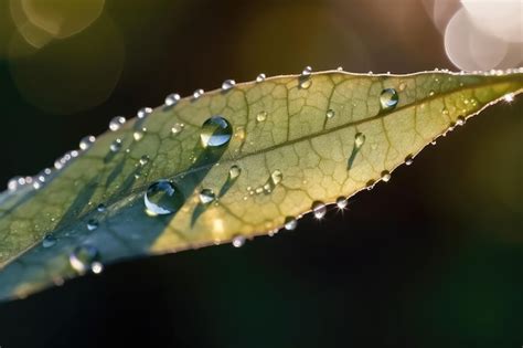 Premium Ai Image Beautiful Water Drops Sparkle In Sun On Leaf In