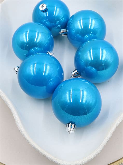 Sky Blue Christmas Baubles 60mm Pearl 6 Pack