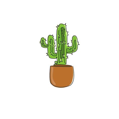 Un Dibujo De Una Sola L Nea De Una Linda Planta De Cactus Espinoso