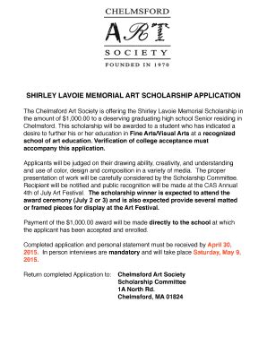 Fillable Online Shirley Lavoie Memorial Art Scholarship Application