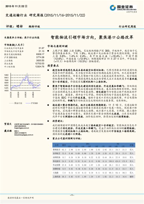 交通运输行业研究周报：智能物流引领市场方向，聚焦港口公路改革