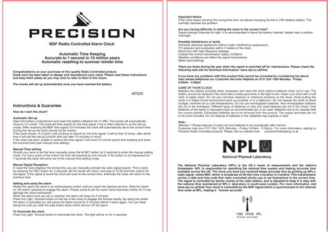 Precision AP020 Instruction manual