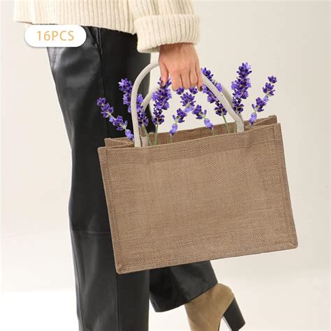 Paquete De 16 Bolsas De Regalo De Yute Natural Bolsas De Compras Bolsas