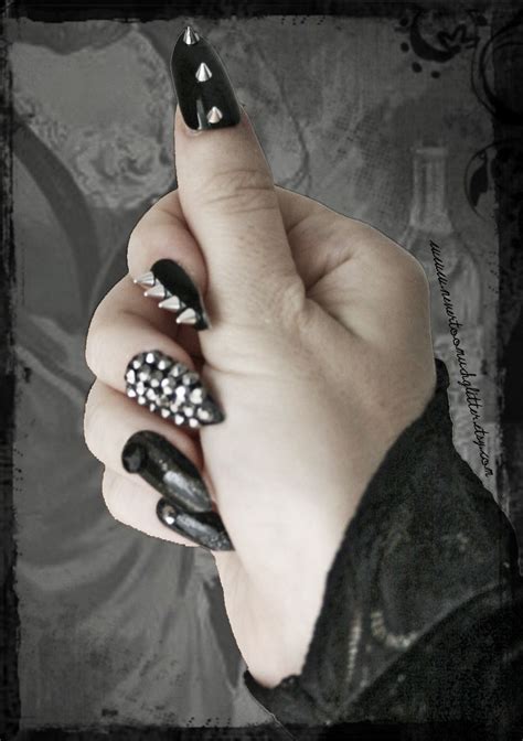 Deviant Spiked Stiletto Press On Nails Gothic Biker Street Fashion