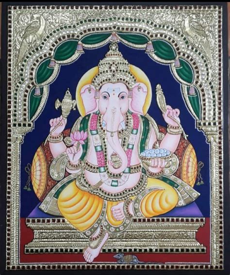 Lord Ganesha 1 Tanjore Painting 20 X16 International Indian Folk Art Gallery