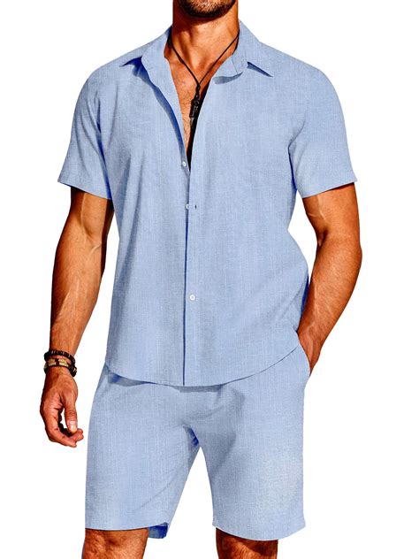 Hawaii Men's Fashion Linen Short Sleeve Shirt Short Sleeve Two Piece Set