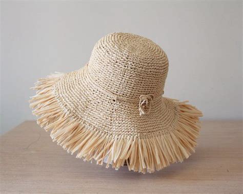 Frayed Raffia Straw Hat Women Wide Brim Hat Packable Sun Hat Etsy