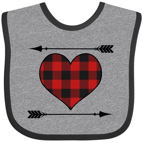 Buffalo Plaid Valentines Day Heart Baby Bib Heather And Black