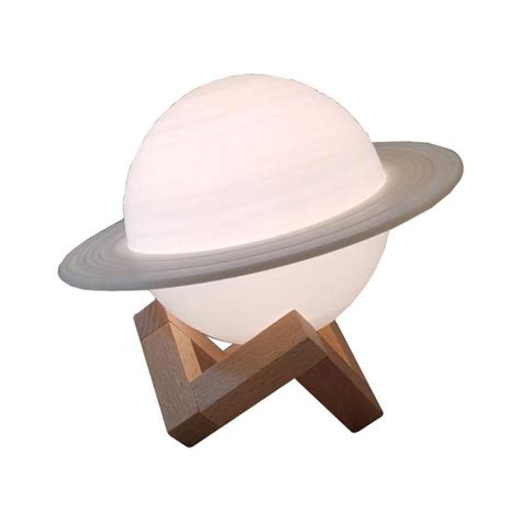 Luminária Planetária Saturno Elegante Decoração Mesa Base Madeira BC