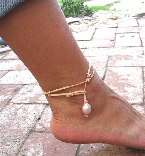 Freshwater Pearl Anklet Pearl Anklet Leather Pearl Anklet Etsy