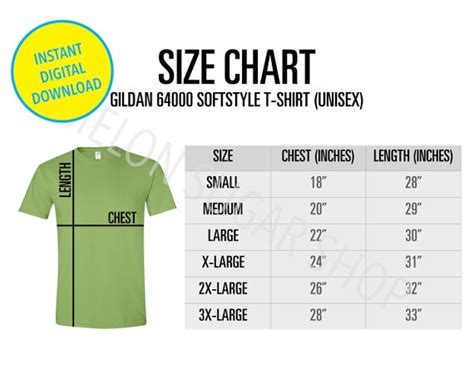 Gildan 64000 Size Chart Gildan 64000 Softstyle Mockup Shirt Etsy Canada