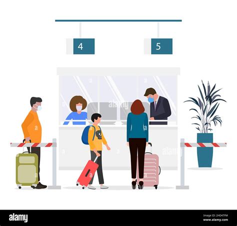 Vector Illustration People Wearing Face Mask With Suitcases Customer