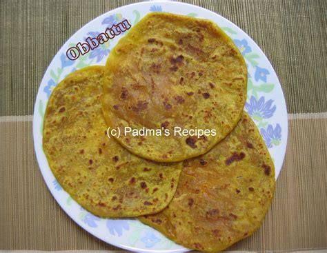 Padma S Recipes OBBATTU SWEET PURAN POLI HOLIGE