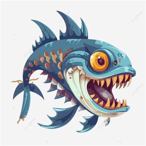 Fish Bone Vector Sticker Clipart Cartoon Fish With Sharp Teeth And Big